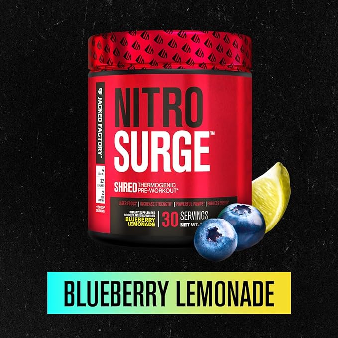 Jacked Factory Nitrosurge Shred Thermogenic Pre-Workout in Blueberry Lemonade &amp BCAA in Fruit Punch for Body Recomposition Muscle Building and Recovery
