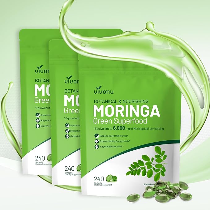 VivoNu Pure Moringa Capsules Moringa Leaf Extracts 120 Day Supply 30:1 Ultra-Concentrated Liposomal Tech 98% Absorption Complete Green Superfood for Energy Skin Immune &amp Gut Health