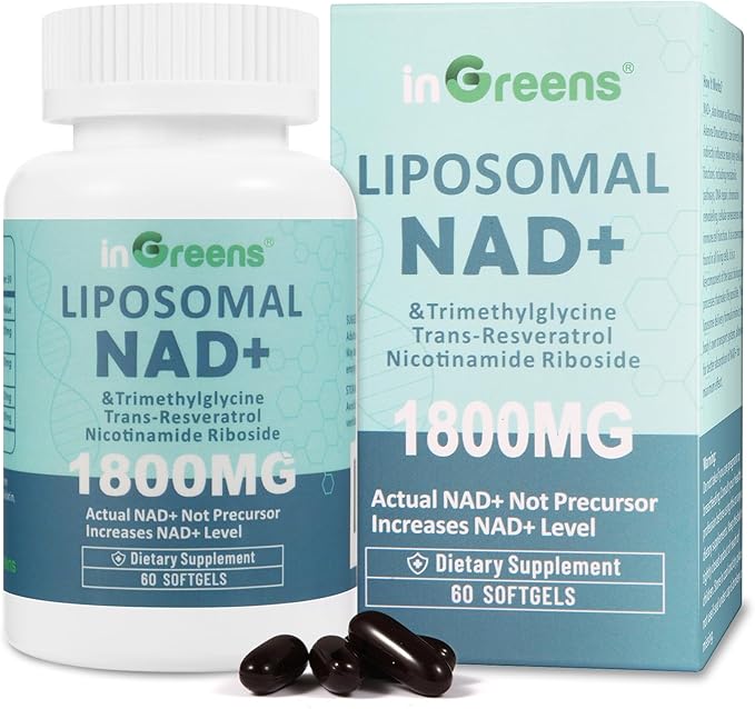 Liposomal NAD+ Supplement 1800 mg with Nicotinamide Riboside Trans-Resveratrol &amp Trimethylglycine – NAD+ Nutrient Support Formula High-Potency Liposomal Softgels 120 Count