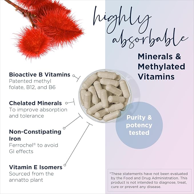 Designs for Health Prenatal Pro Methylated Multivitamin for Women - Prenatal Vitamins with Iron A D E + Vitamin K with Methylated Folate Calcium Magnesium Zinc for Nursing + Postpartum (120 Caps)