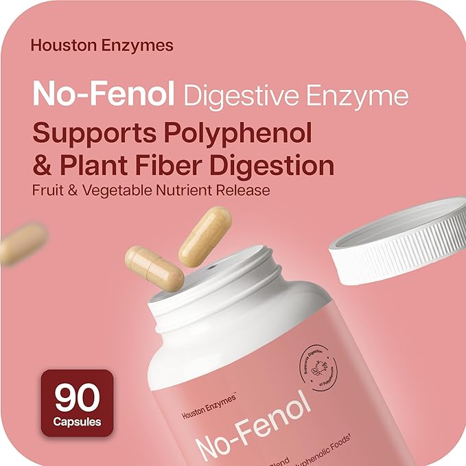 Houston Enzymes No-Fenol - Digestive Enzyme Supplement for Polyphenolic Digestion and Fruits &amp Vegetable Fibers - Digestive Enzymes for Women and Men (90 Capsules)