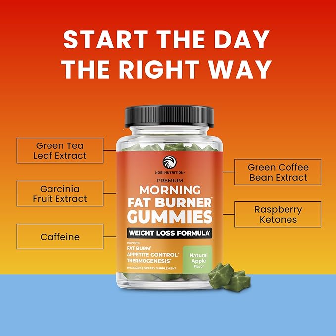 Fat Burner Gummies and Night Time Fat Burner | 24/7 Weight Loss Support with Green Tea &amp Raspberry Ketones | Appetite Suppressant Metabolism Booster and Belly Fat Reducer | 1 Month Supply