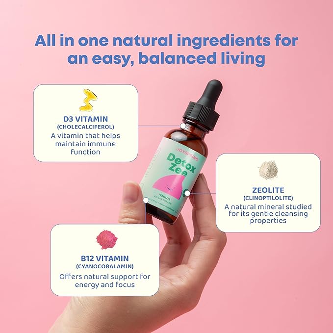 JoySpring DetoxZee Zeolite for Kids – Zeolite Clinoptilolite Drops with Cyanocobalamin B12 &amp Vitamin D3 Kids Support – Natural Berry Flavor Liquid | (2fl oz) 60 Servings