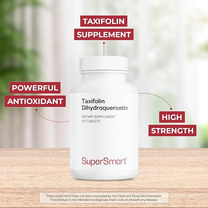 Supersmart - Taxifolin Dihydroquercetin 60mg per Day (90% DHQ Supplement) - Russian Siberian Dahurian Larch Tree Extract - Antioxidant Bioflavonoid | Non-GMO &amp Gluten Free - 100 Tablets