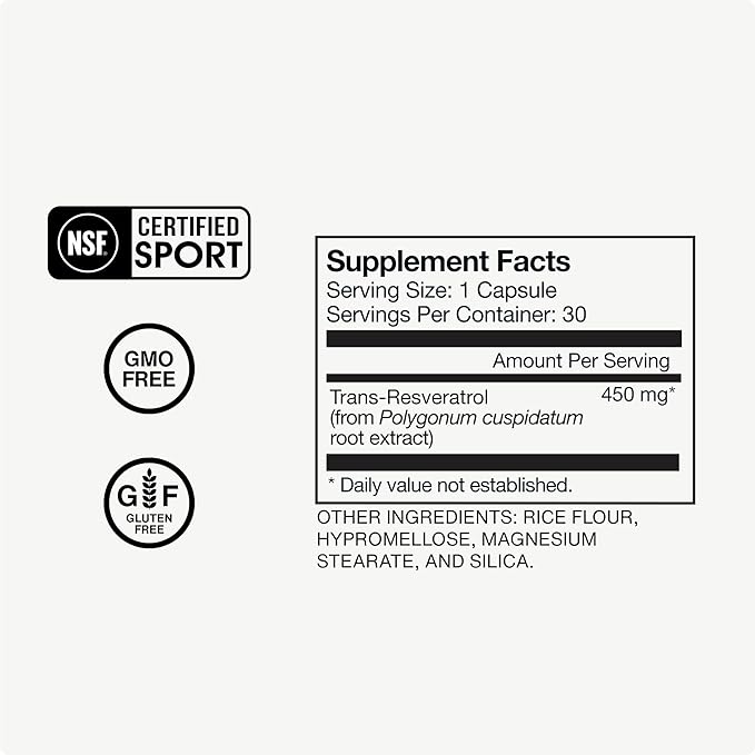 Momentous Resveratrol Supplement 450 mg - Trans-Resveratrol for Healthy Aging Brain &amp Heart Support - NSF Certified for Sport - GMO- &amp Gluten-Free - 30 Servings