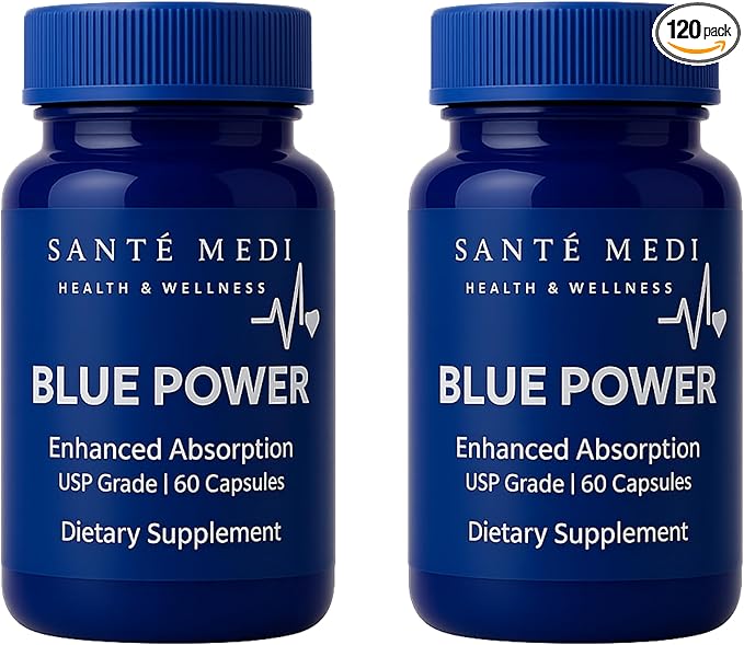 Blue Power - Methylene Blue (USP Grade) Pharma Grade - 120 Capsules (2 Pack) with Added Vitamin C Ester for Enhanced Absorption - Brain Supplement for Memory Focus Clarity