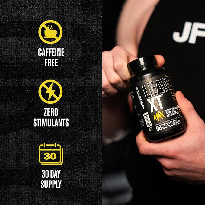 Jacked Factory Lean-XT Caffeine Free Fat Burner (60 Capsules) Lean-XT Max - High-Performance Stim-Free Fat Burner (90 Capsules)