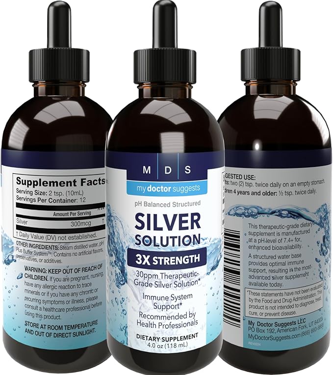 Alkaline Structured Silver Liquid 30ppm - Advanced Immune Support Liquid Drops - Extra Strength Colloidal Silver Mineral Supplements - Made in USA (4 oz)