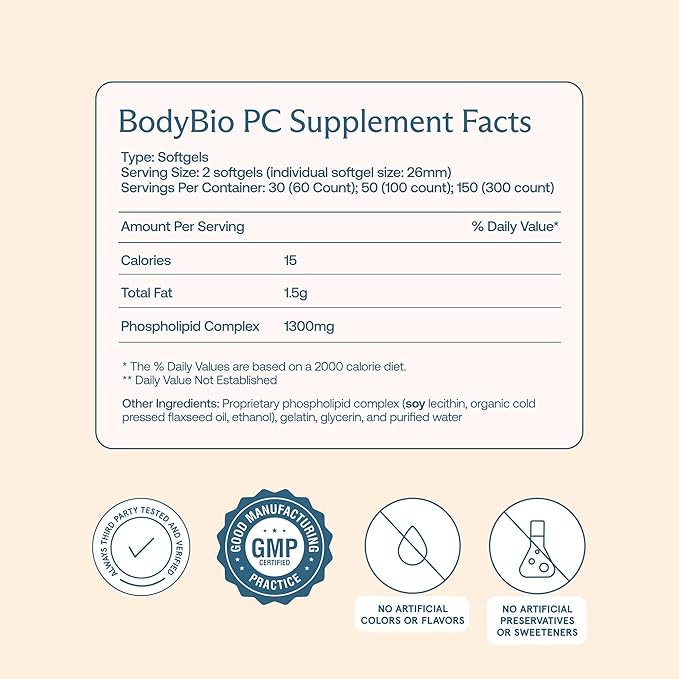 BodyBio PC - Phosphatidylcholine for Brain Health Mental Clarity Cognitive Function Cellular Repair &amp Healthy Aging Phospholipid Complex Supplement for Gentle Daily Detox