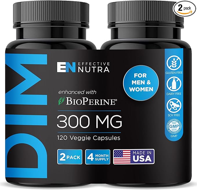 Effective Nutra Dim Supplement 300mg with BioPerine - Extra Strength Estrogen Blocker for Men &amp Women - Hormone &amp Metabolism Support - 4 Month Supply