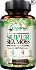 Vegan Organic Irish Sea Moss Capsules - Bladderwrack &amp Burdock Root Supplement - Raw &amp Wildcrafted Super Seamoss - Immune Support - Aids Healthy Thyroid &amp Skin - Helps Detoxification