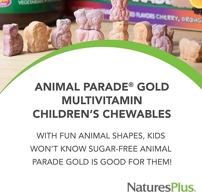 NaturesPlus Animal Parade Gold Children's Multivitamin Grape Flavor - 120 Chewable Animal Shaped Tablets Pack of 2 - Vegan Gluten Free - 120 Servings