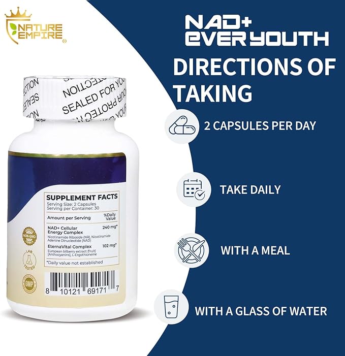 NAD+ Cellular Renewal Anti-Aging 4 in 1 Complex Supplement with L-ErgothioneineNicotinamide Riboside (NR) &amp NAD+ European Bilberry Antioxidant Support for Energy &amp Aging 60 Capsules