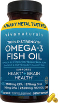 Viva Naturals Omega-3 Fish Oil Triple Strength 2500 mg 60 Softgels – Re-Esterified Omega 3 Fatty Acids Including EPA DHA DPA - Pascatarian-Friendly