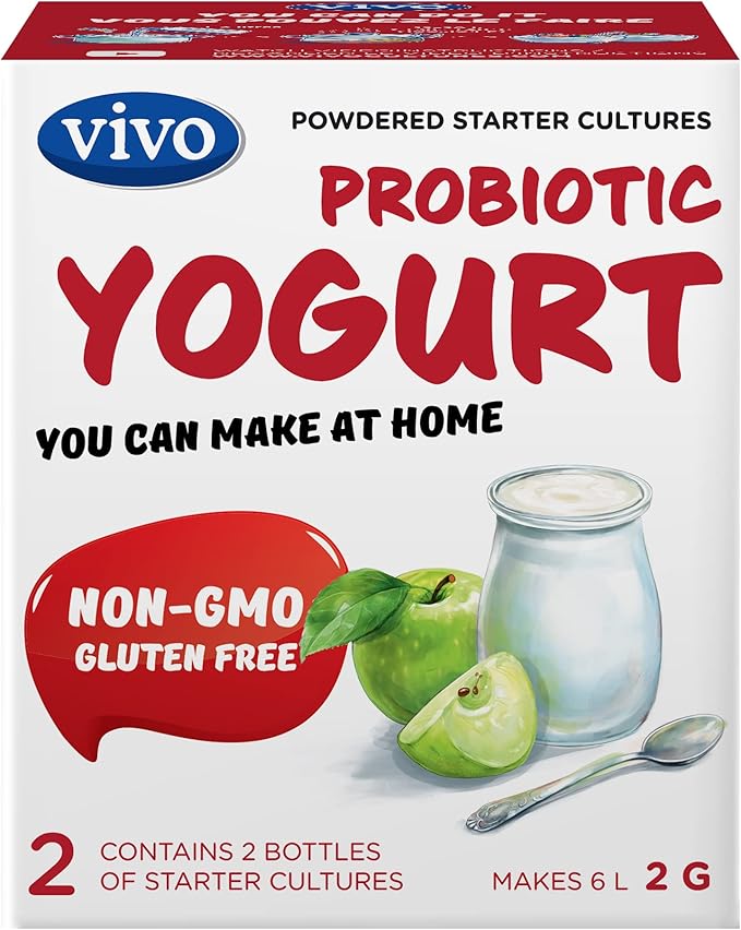 VIVO Probiotic Yogurt Starter/Natural (5 Boxes. 10 Bottles) Makes up to 30 quarts of Yogurt.