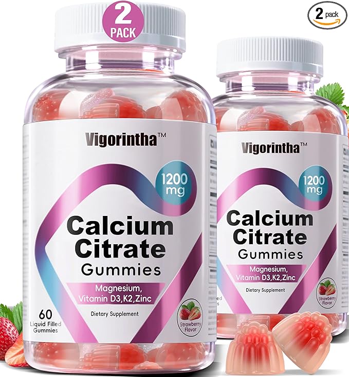 Calcium Citrate Gummies 1200mg with MagnesiumVitamin D3 K2 Calcium Supplements for Women &amp Men- Easy to Digest Vegan Gluten FreeSugar Free- Strawberry Flavor 120 Calcium Gummies