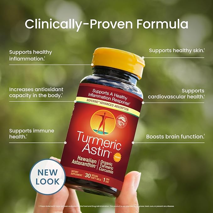 Nutrex Hawaii TurmericAstin – Turmeric &amp Hawaiian Astaxanthin Supplement with BioAstin &amp BioPerine Black Pepper 30 Vegan Softgels
