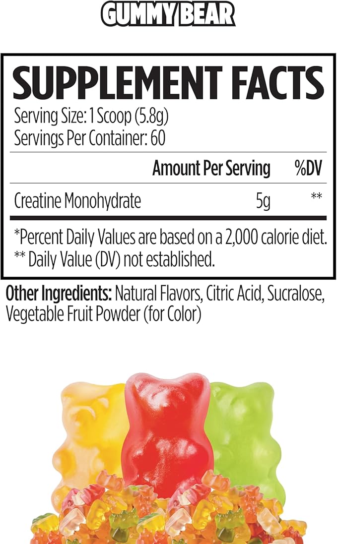 VMI Sports Creatine Monohydrate Powder Muscle Mass – Strength – Size – Power | 5 Grams per Serving (60 Servings Gummy Bear)