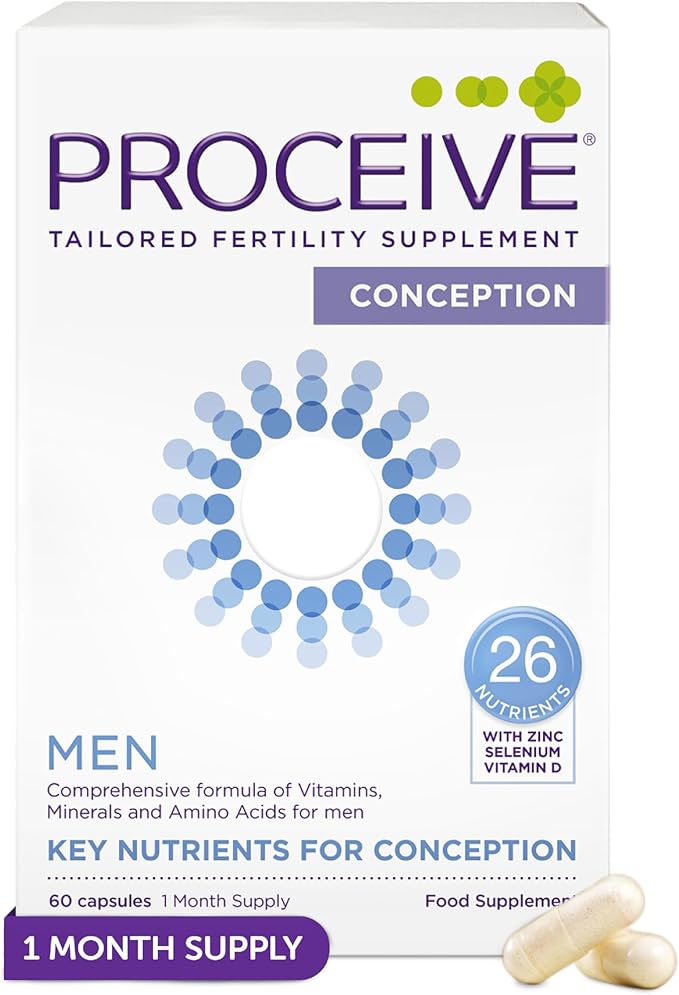 Proceive Tailored Fertility Supplement for Men Pre Conception Vitamins Minerals and Amino Acids With Vitamin D Zinc Folate Selenium and COQ10 Men's Pre Pregnancy Multivitamin 60 Vegan Capsules