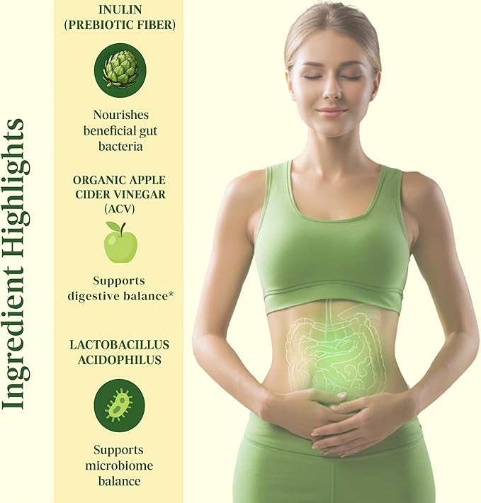 Sun Vitals MetaboDigest – ACV Apple Cider Vinegar Capsules with Digestive Enzymes Prebiotic Fiber &amp Probiotic | Digestive Health &amp Bloating Relief | Gut Balance for Women &amp Men | 60 Capsu
