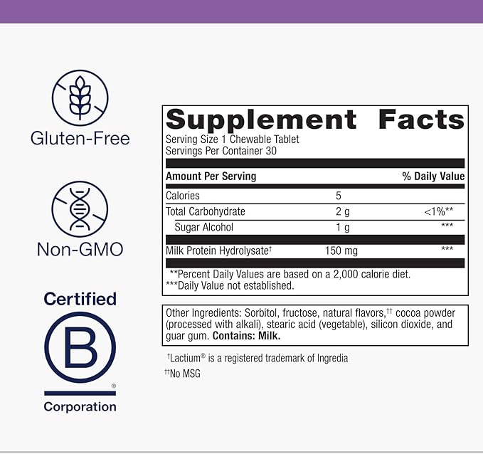 Metagenics NuSera - Chocolate-Flavored Chewable Stress &amp Calm Support with Lactium - Supports Relaxation Sleep Quality &amp Mental Balance - Non-GMO Gluten-Free - cGMP Certified - 30 Chewable T