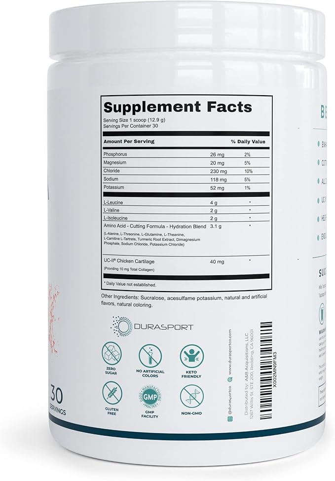 Durasport – 11g Sport BCAA | Muscle Recovery Energy &amp Hydration Post Workout +UC-II Collagen | 8 Grams 2:1:1 Branched Chain Amino Acids + 3g Amino &amp Hydration Blend | Watermelon 30 Serv