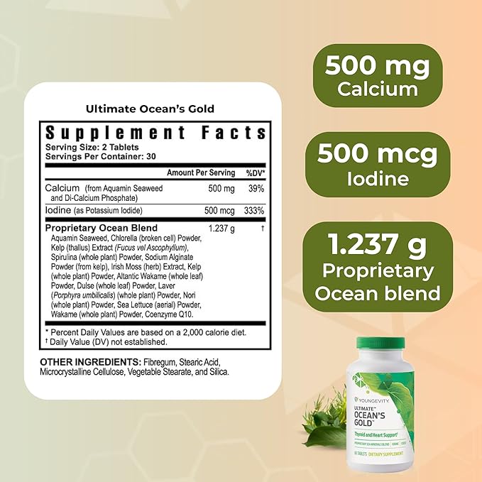 Youngevity Ultimate Ocean's Gold – Supports Thyroid Health Heart Function and Hormone Balance with Ocean-Derived Nutrients - 60 Tablets (Pack of 1)