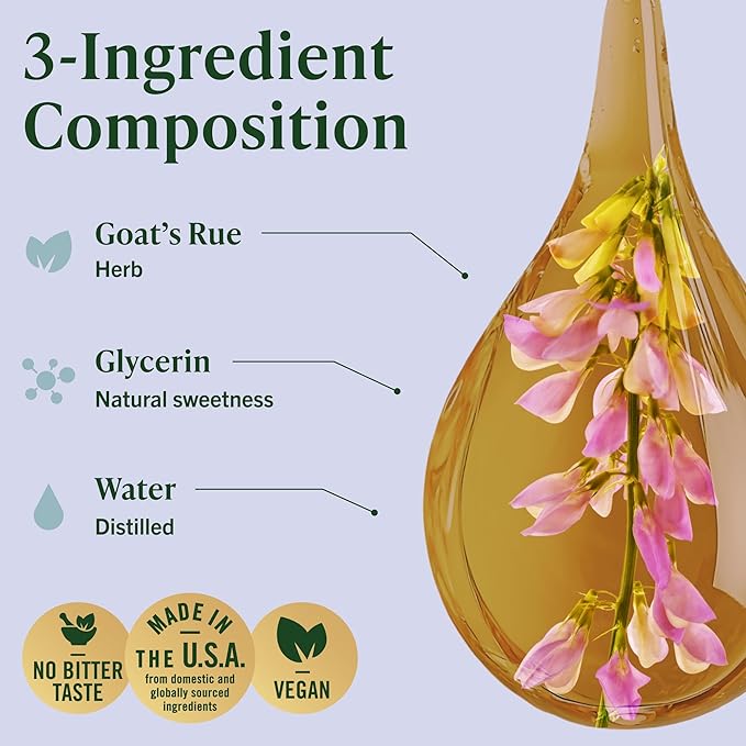 HERBAMAMA Goat's Rue Tincture - Vegan Lactation Support with Galega Officinalis Extract - Breastfeeding Support Drops - Non-GMO Alcohol &amp Sugar-Free Lactation Supplement 56-Day Supply
