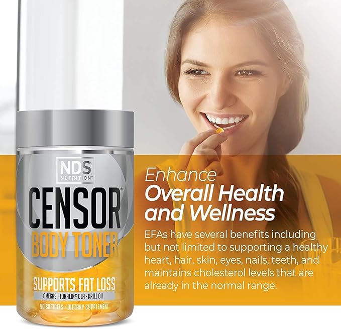 NDS Nutrition Censor - Fat Loss and Body Toner with CLA Fish Oil Safflower and Omega 3-6-9 Blend - Dietary Supplement for Improved Energy and Health (90 Softgels)