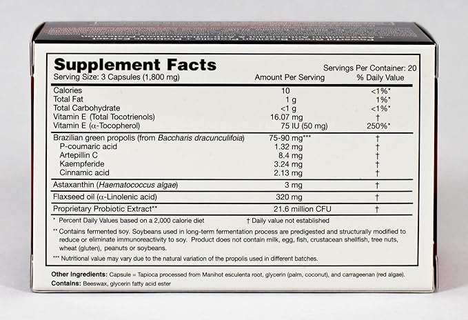 Dr. Ohhira's Propolis Plus 60 Capsules with Brazilian Green Propolis Probiotic Extract and Astaxanthin