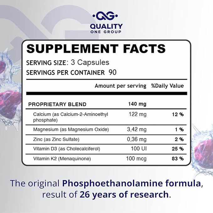 Fosfoetanolamina - Unique Blend of Phosphoethanolamine to Boost Your Immune System- Natural Fosfoetalonamina 26 Years of Researched Formulation - 180 Capules
