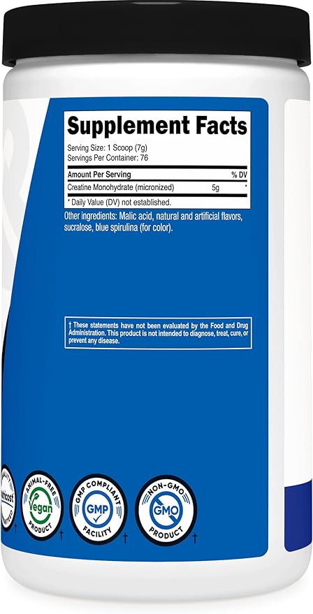 Nutricost Creatine Monohydrate Powder (Blue Raspberry) 500 Grams (1.1 LBS)
