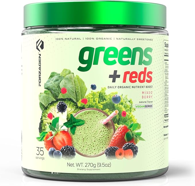 Forzagen Vegan Greens &amp Reds Superfood Powder - Organic Super Greens Powder | Premium Veggie Powder Supplement | 35 Servings Reds and Greens Superfood Powder