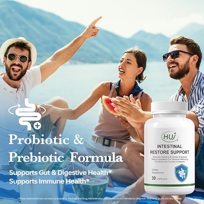 HUJ Intestinal Restore Support 30 Capsules Balances Digestive Enzymes &amp Bacteria