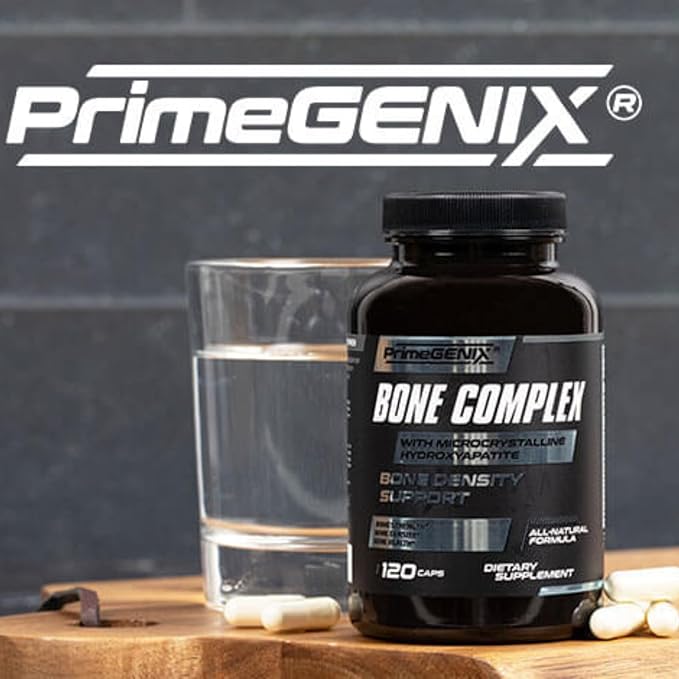 PrimeGENIX Bone Complex – Advanced Bone Strength Supplement for Men 40+ with MCHA Calcium Vitamin D3 K2 Magnesium and Zinc – Supports Bone Density and Active Lifestyles – 120 Capsules