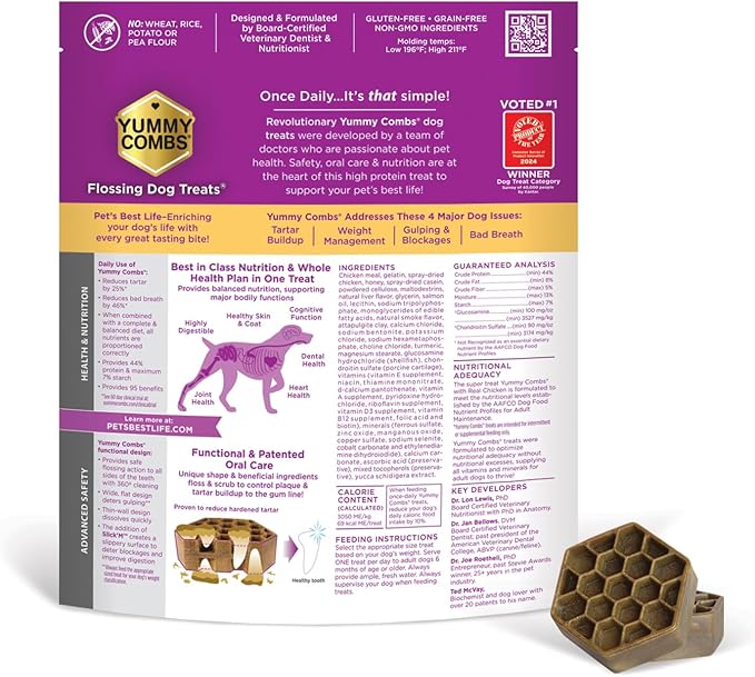 Yummy Combs Dog Dental Treats – Vet VOHC Approved – Delicious Chicken Protein – Removes Tartar with Cleaning Comb Shape – Dental Dog Treats for Medium Dogs (36oz 45 Count)