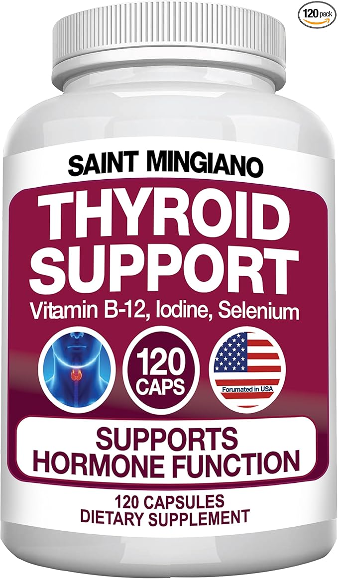 Thyroid Support Supplement with Iodine |120 Capsules to Help Body Mass &amp Improve Energy Cardiovascular Energy &amp Focus Formula | 14 Natural Vitamins