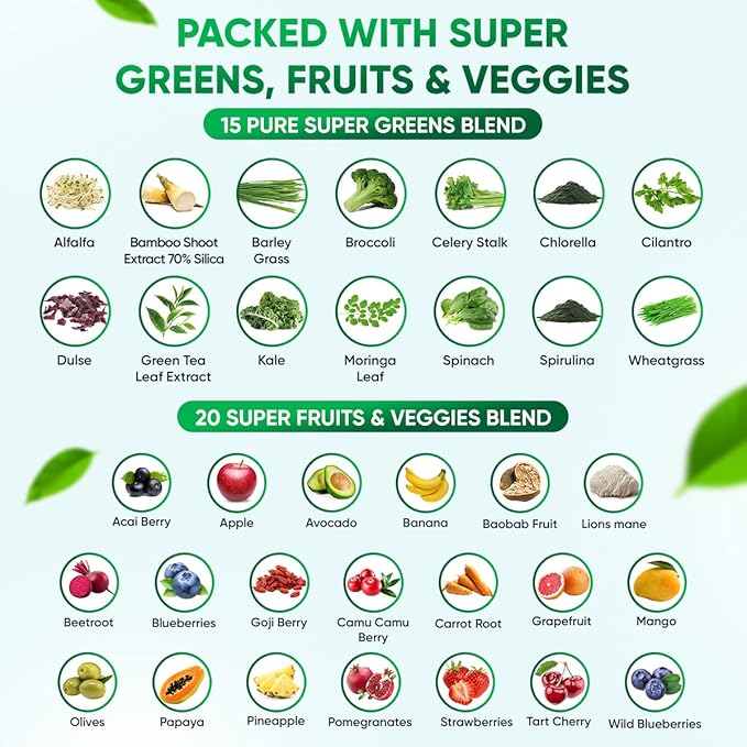 Sugar-Free Real Organic Fruits Super Greens and Veggies Gummies | 35+ Nutritious &amp Healthy Greens Fruits and Vegetables for Improved Immunity Skin Health &amp Energy Boost|60 Vegan Gummies