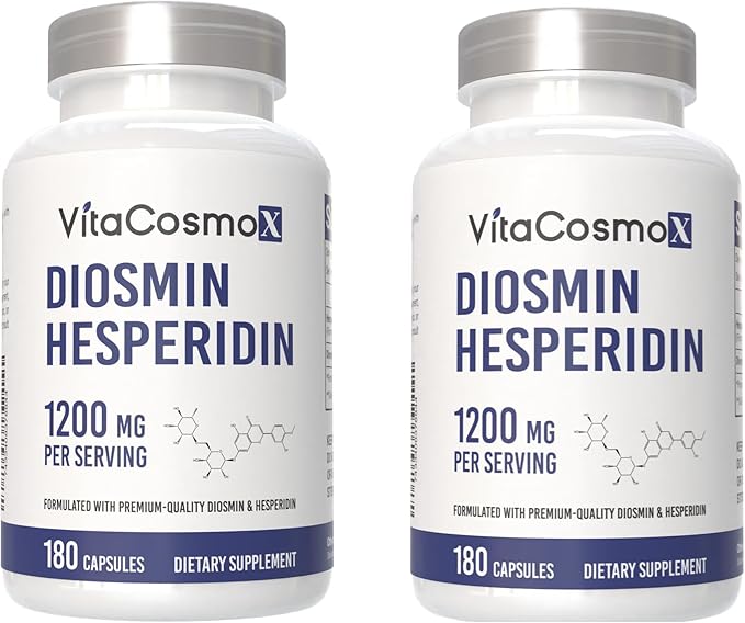 Diosmin Hesperidin 1200 mg Complex 180 Capsules Citrus Bioflavonoids Rich Fruit Extract 100% Vegetarian Non-GMO &amp Gluten Free Diosmin Supplement with Max Strength - 2 Packs