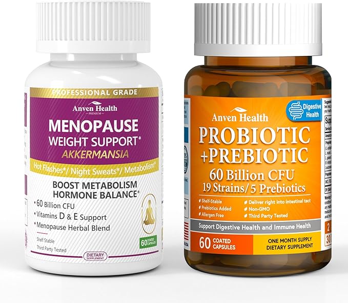Daily Gut &amp Hormonal Wellness Bundle – 60B Probiotic with 19 Strains + Akkermansia for Menopause Support with Herbal Blend丨2-in-1 Digestive &amp Metabolism Care