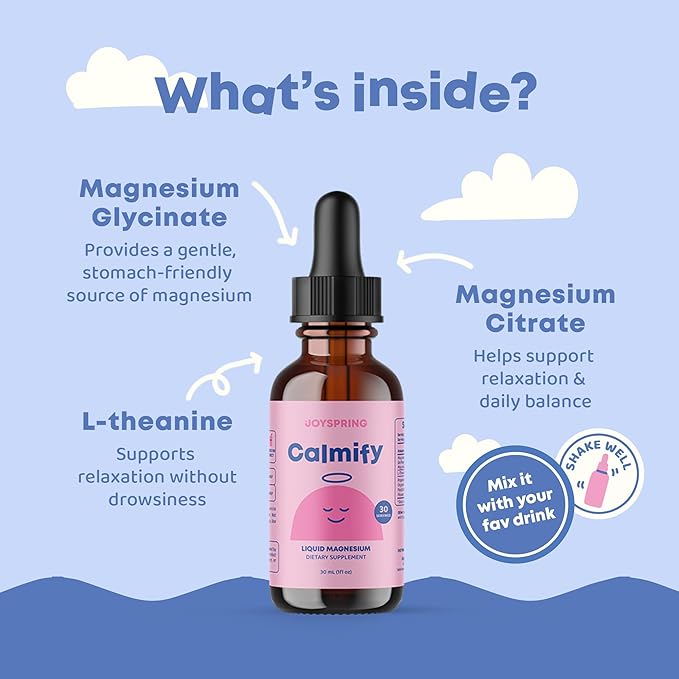 JoySpring Calmify Magnesium Glycinate for Kids | Liquid Magnesium with L-Theanine Supplement | Chamomile Extract &amp Passion Flower Extract | Sugar-Free Calm Drops | 1 fl oz (30 Servings) (Pack of 2