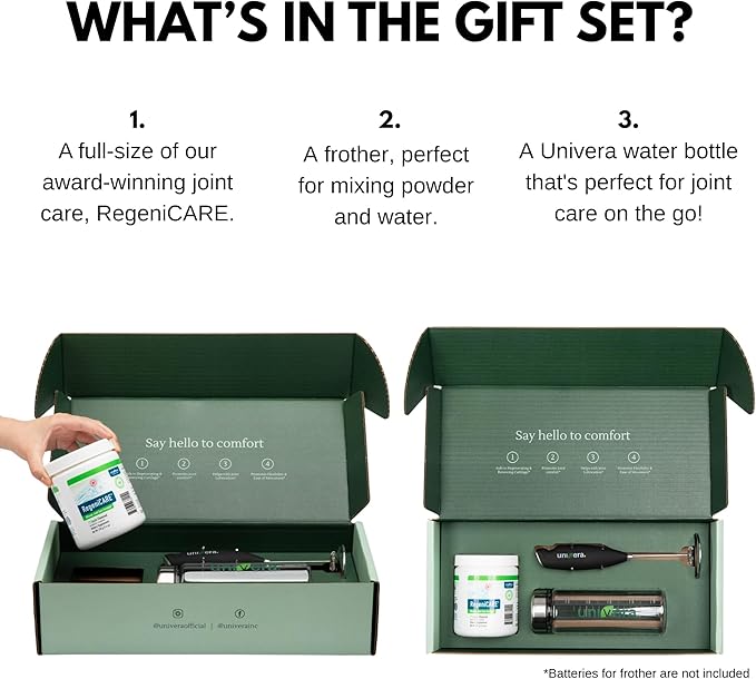 Holiday Gift Set Joint Support with Univestin® Glucosamine Chondroitin &amp MSM — Bottle &amp Frother Included Green Apple Flavor 30 Servings