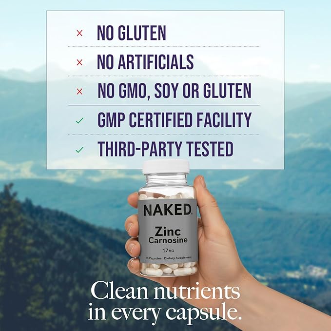 NAKED Zinc Carnosine 17mg (60 Capsules) + NAKED Pure Micronized Creatine Monohydrate 500g (100 Servings) – Vegan Non-GMO Gluten Free Soy Free