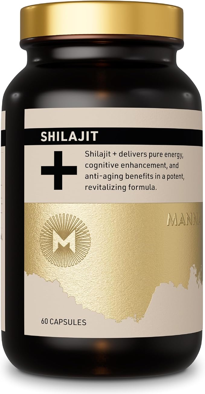 Manna Vitality Shilajit+ Capsules | 1000mg Purified Himalayan Shilajit Resin Supplement | Highest Bioavailability | Energy Performance Detox Vitality Mental Clarity &amp Cognitive Support | 60 Co