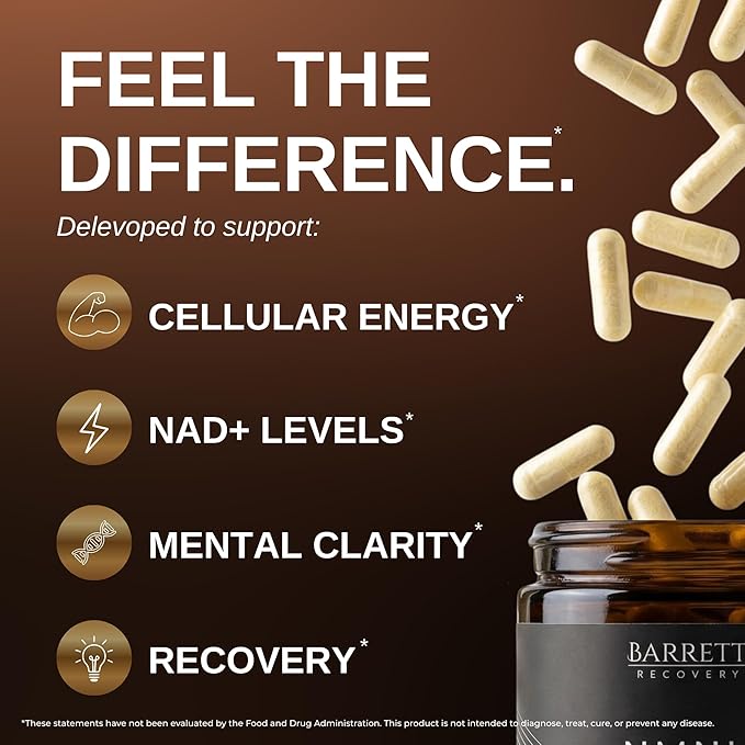 Barrett Recovery NMNH NAD+ Support Supplement – Daily Cellular Energy &amp Vitality Support Unflavored Capsules 60 Count