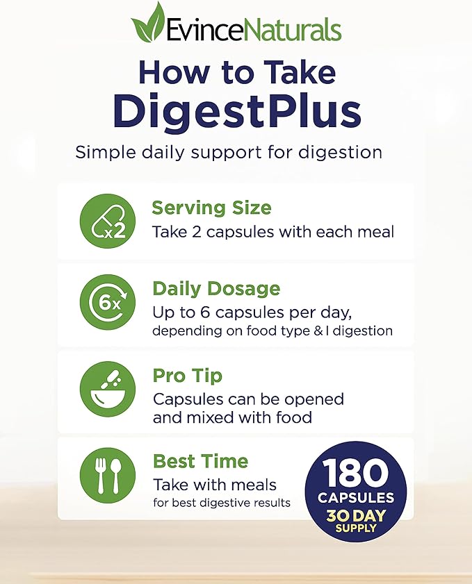 DigestPlus Digestive Enzymes - Plant-Based Enzymes for Digestion Support Helps Reduce Bloating &amp Gas - Pure Enzyme Formula for Nutrient Absorption - Digestion Supplement 180 Capsules