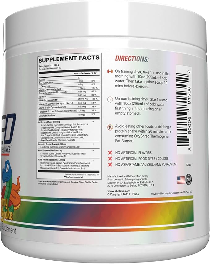 EHP Labs OxyShred Pre Workout Powder - Preworkout Powder with L Glutamine &amp Acetyl L Carnitine Energy Boost Drink - Gummy Snake 60 Servings