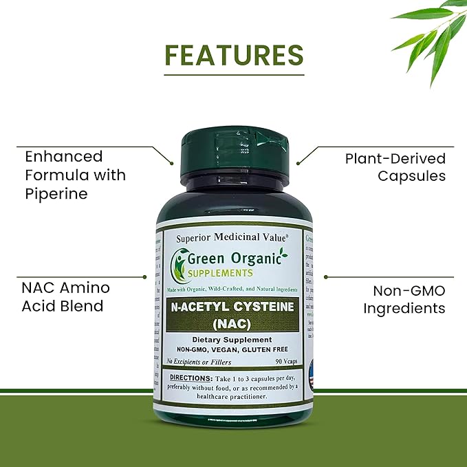 Green Organic Supplements' N-Acetyl Cysteine (NAC) 90 High Absorbable Non-GMO Gluten-Free | Balance Immune System and Supports Health (Pack of 4)
