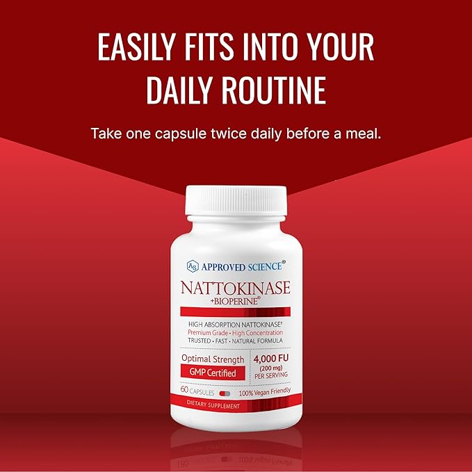 Approved Science Nattokinase - 4000 FU - 200 mg - Free of Vitamin K2 - Contains BioPerine - One Month Supply - Vegan Non-GMO - 360 Capsules