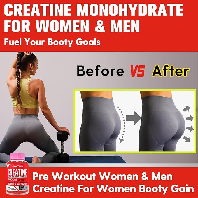 Creatine Monohydrate Gummies for Men &amp Women - Creatine Pre-Workout Gummies with Taurine &amp Vitamin B6 B12 for Maximum Strength Muscle Energy Endurance &amp Focus Organic Vegan-60 Count